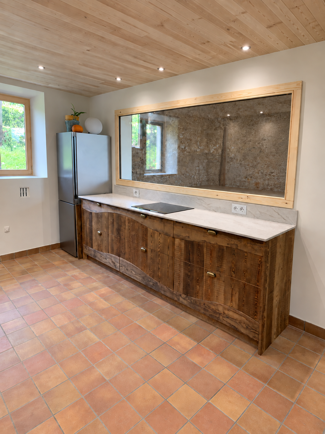 Meuble cuisine vieux bois 3 plis sur mesure